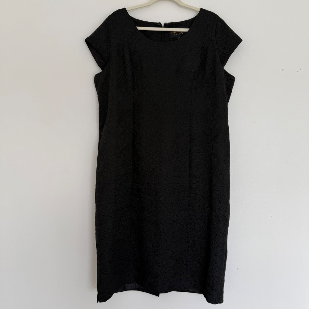 Vintage Moshita Couture Black Damask Midi Dress 20 Business Office Old‎ Money